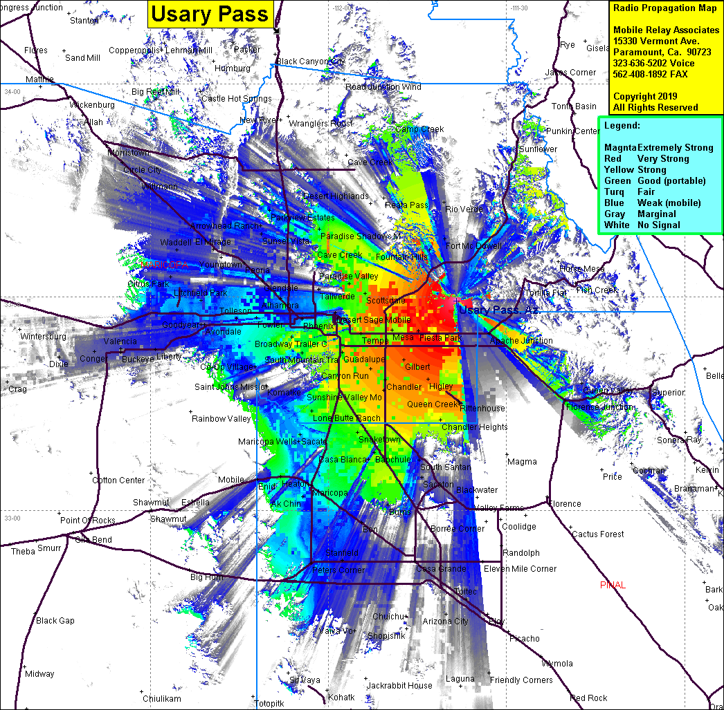 heat map radio coverage Usary Pass